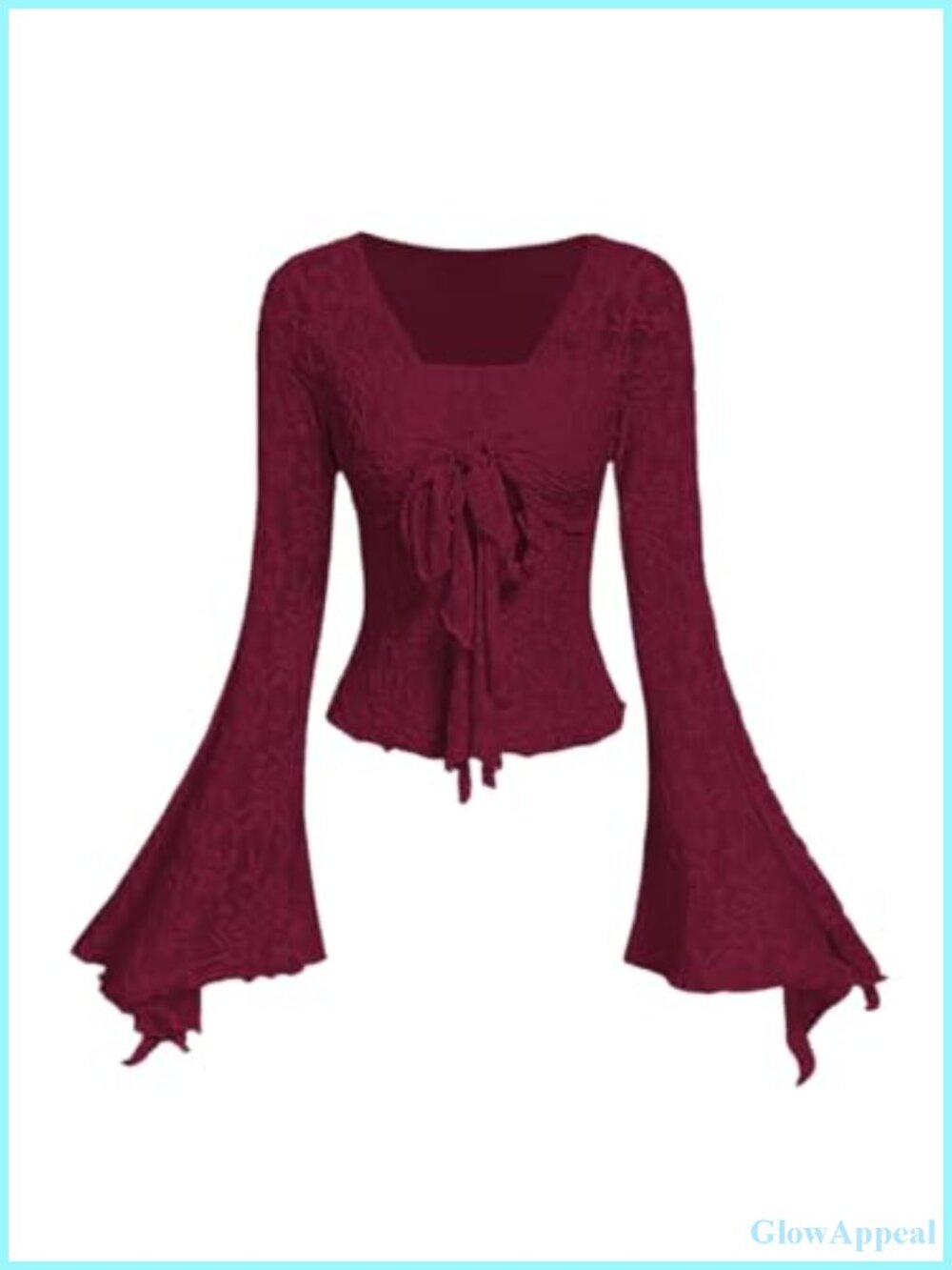 Women's Y2K Floral Mesh Bell Sleeve Top V-Neck Ruffle Trim Knot Front